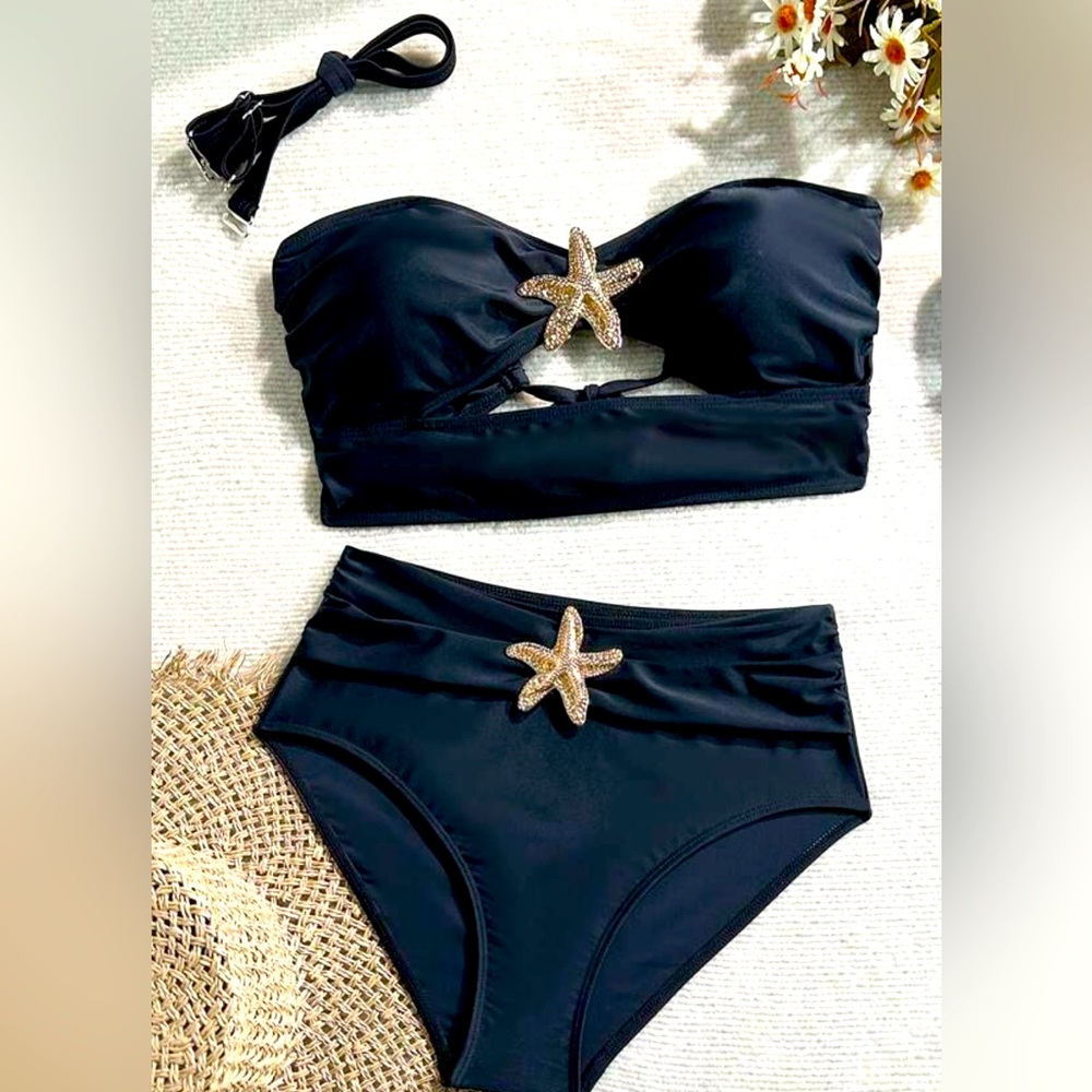 Black Strapless Bikini with Starfish Accents